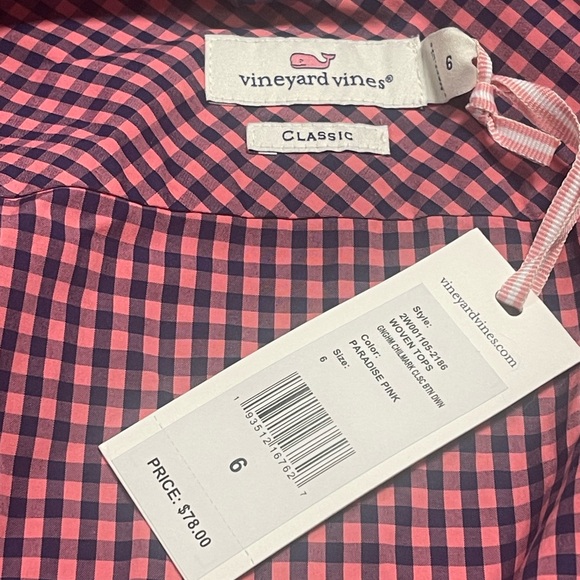 NWT- Vineyard Vines Classic Gingham Button Down Paradise Pink Women’s Size 6 top - Picture 6 of 11